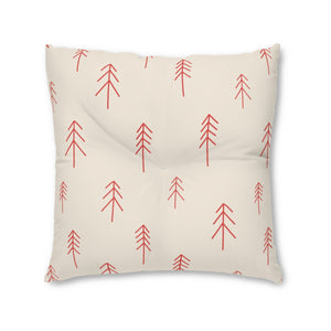 Square Tufted Holiday Floor Pillow - Red Evergreen