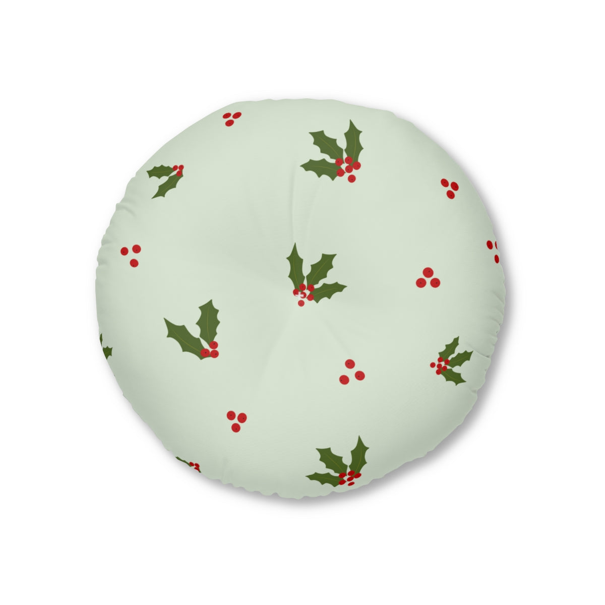 Green Round Tufted Holiday Floor Pillow - Holly