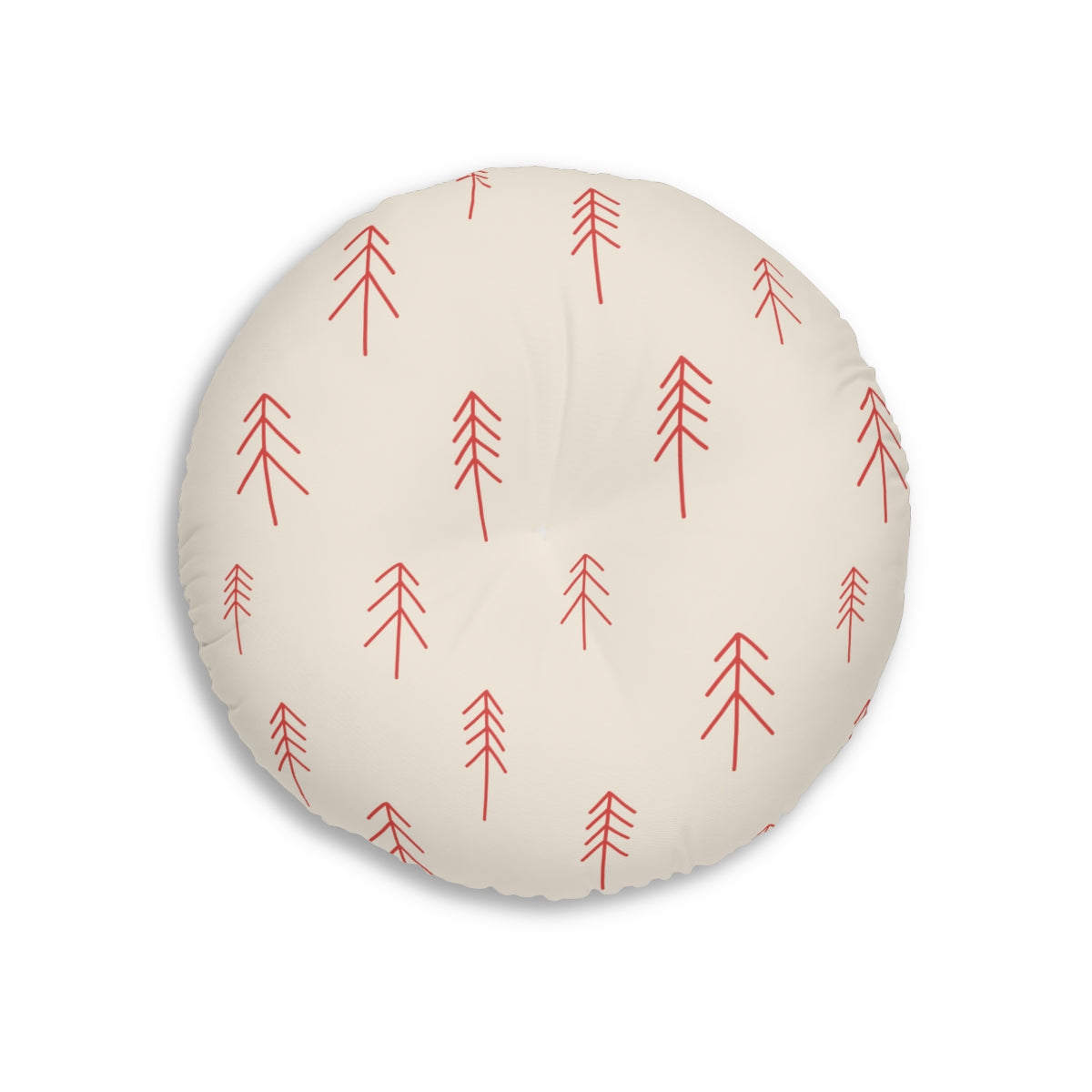 Round Tufted Holiday Floor Pillow - Red Evergreen