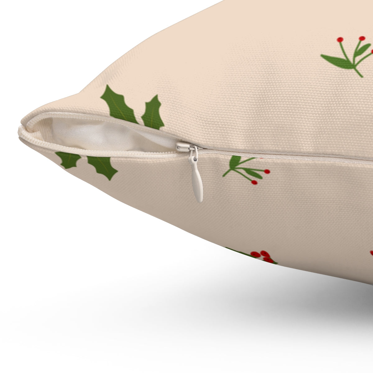Beige Polyester Square Holiday Pillowcase - Holly