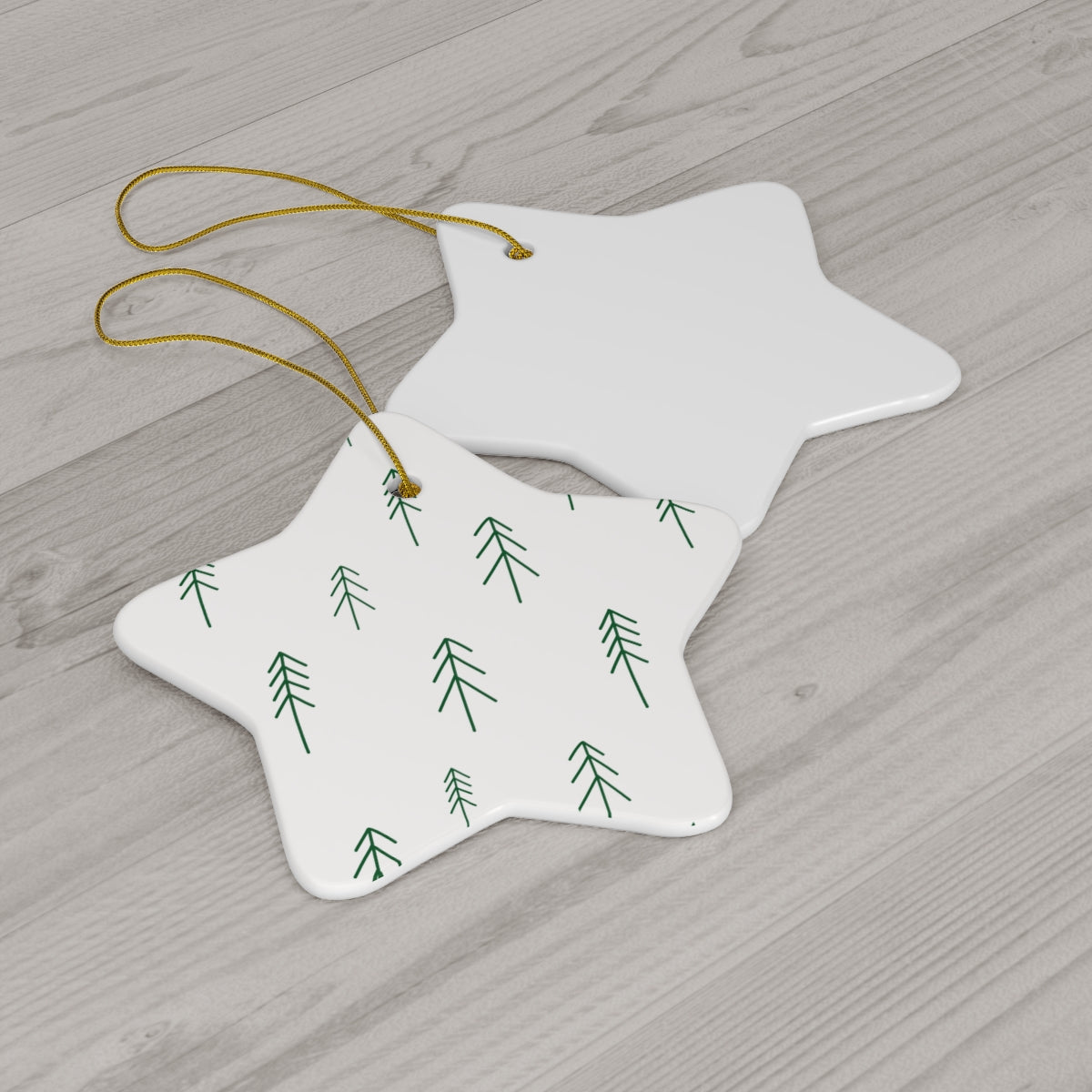 White Ceramic Holiday Ornament - Evergreens
