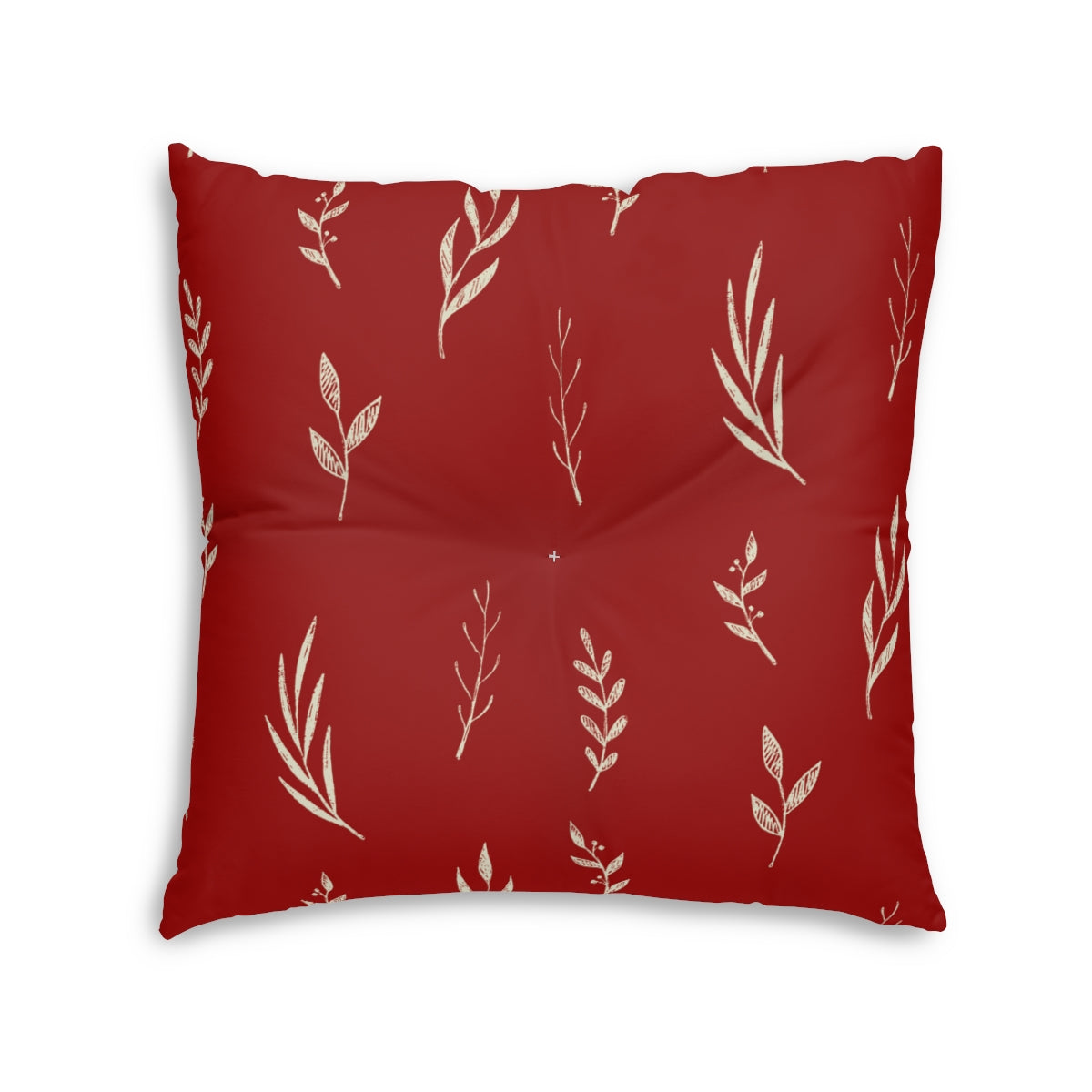 Red Square Tufted Holiday Floor Pillow - White Garland