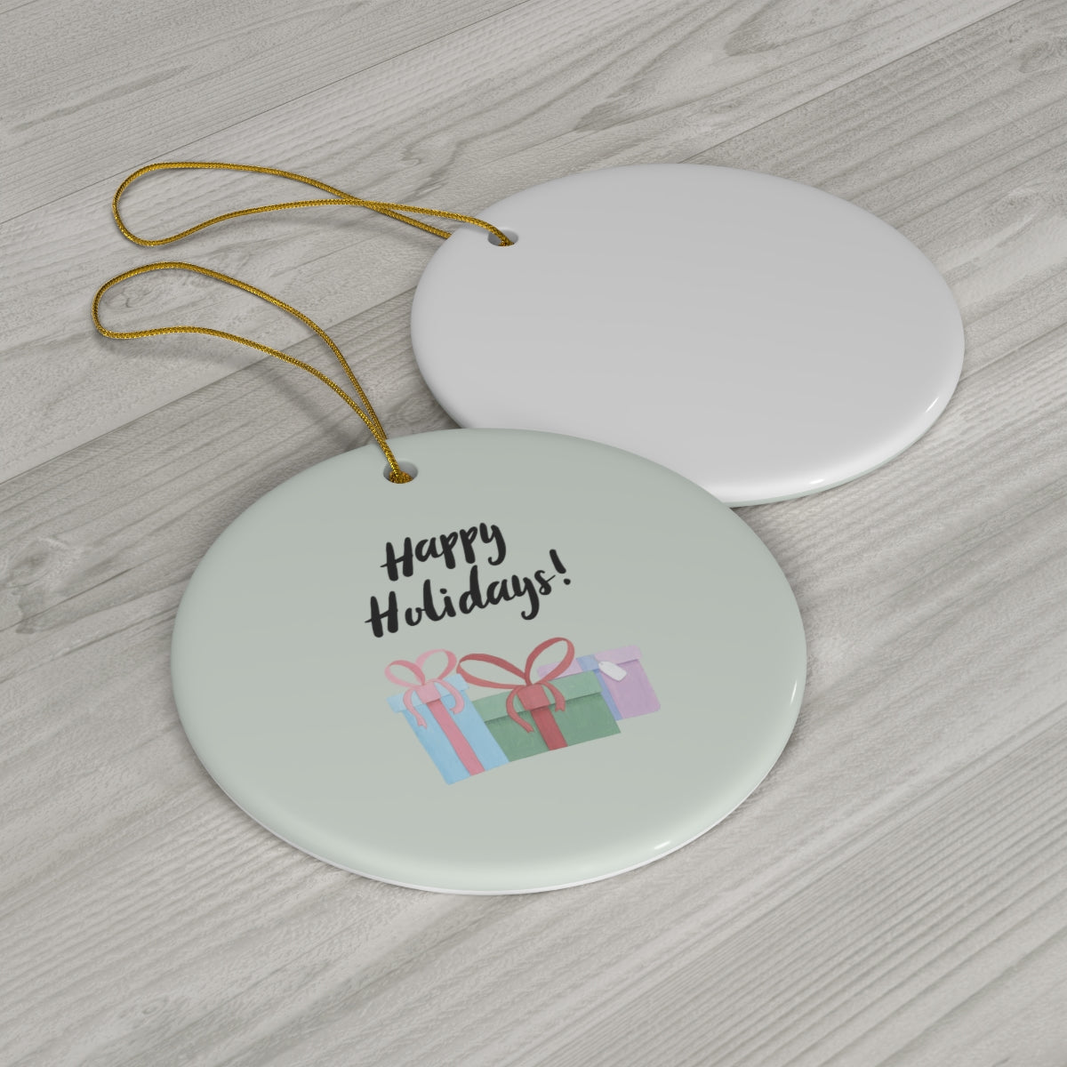 Ceramic Holiday Ornament - Happy Holidays &amp; Presents