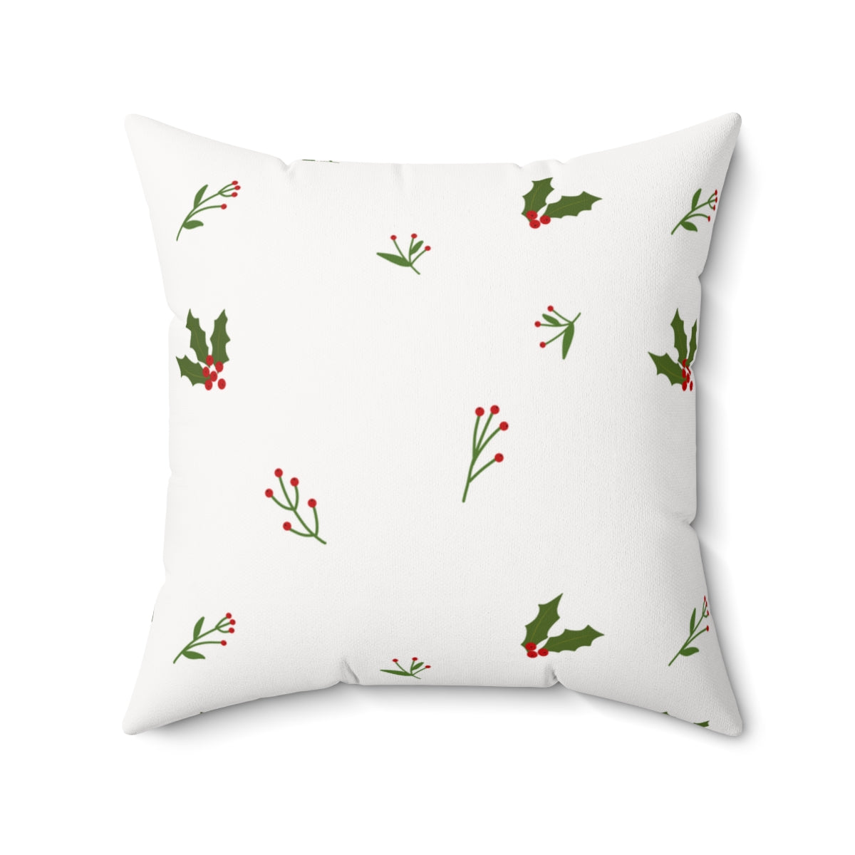 White Polyester Square Holiday Pillowcase - Holly