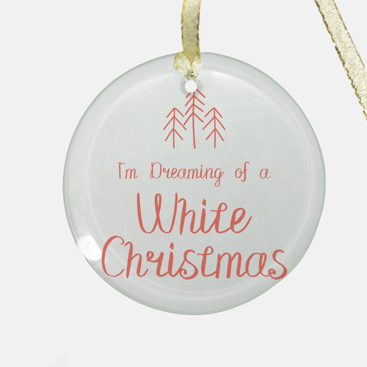 Round Clear Glass Holiday Ornament - White Christmas