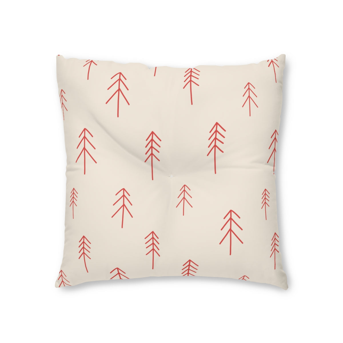 Square Tufted Holiday Floor Pillow - Red Evergreen