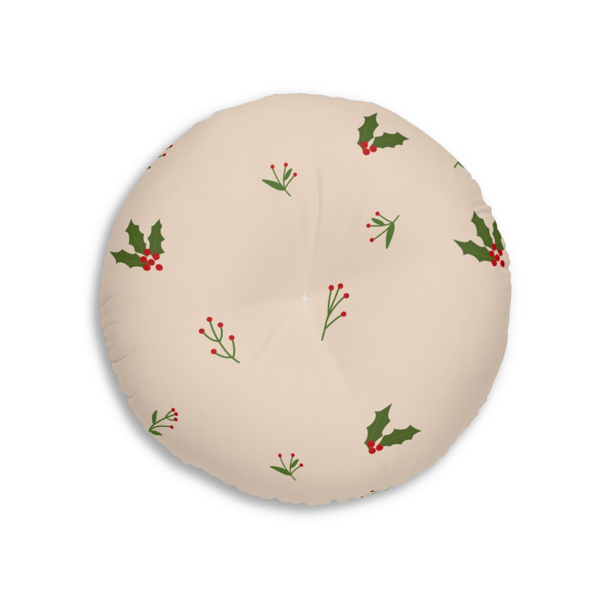 Beige Round Tufted Holiday Floor Pillow - Holly