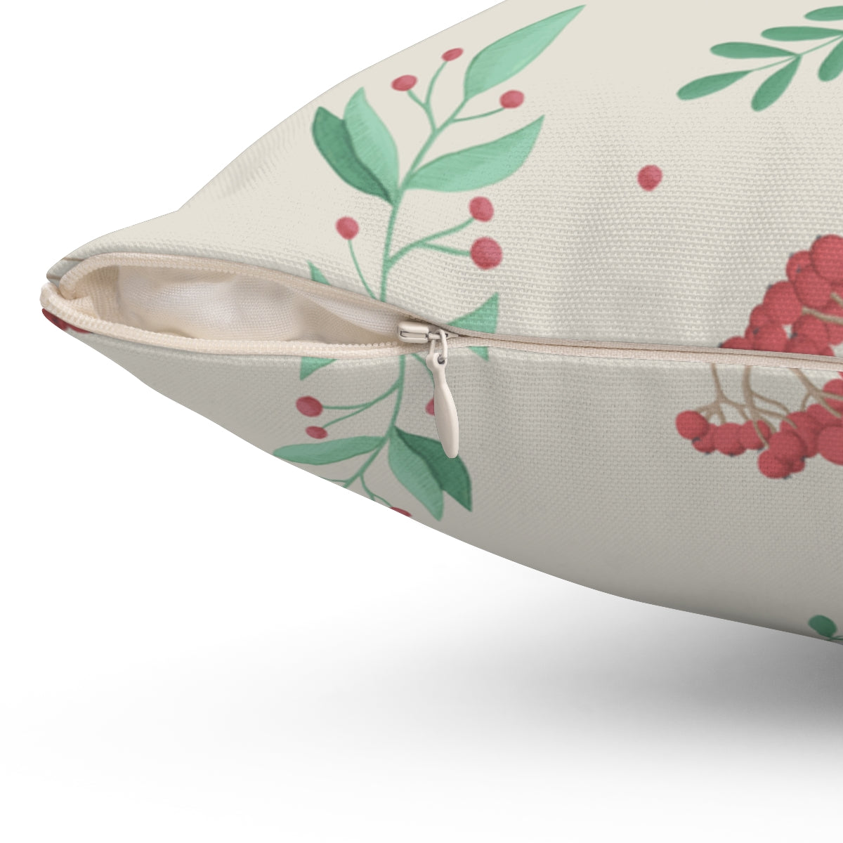 Polyester Square Holiday Pillowcase - Red &amp; Green Holly