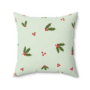 Green Polyester Square Holiday Pillowcase - Holly