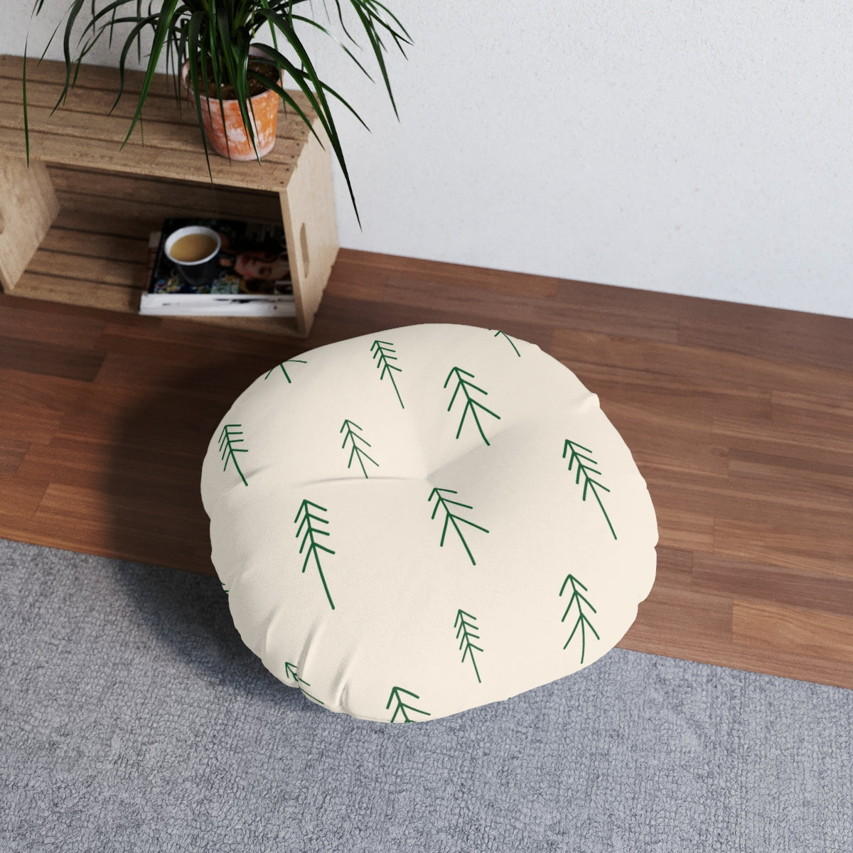 Round Tufted Holiday Floor Pillow - Evergreen