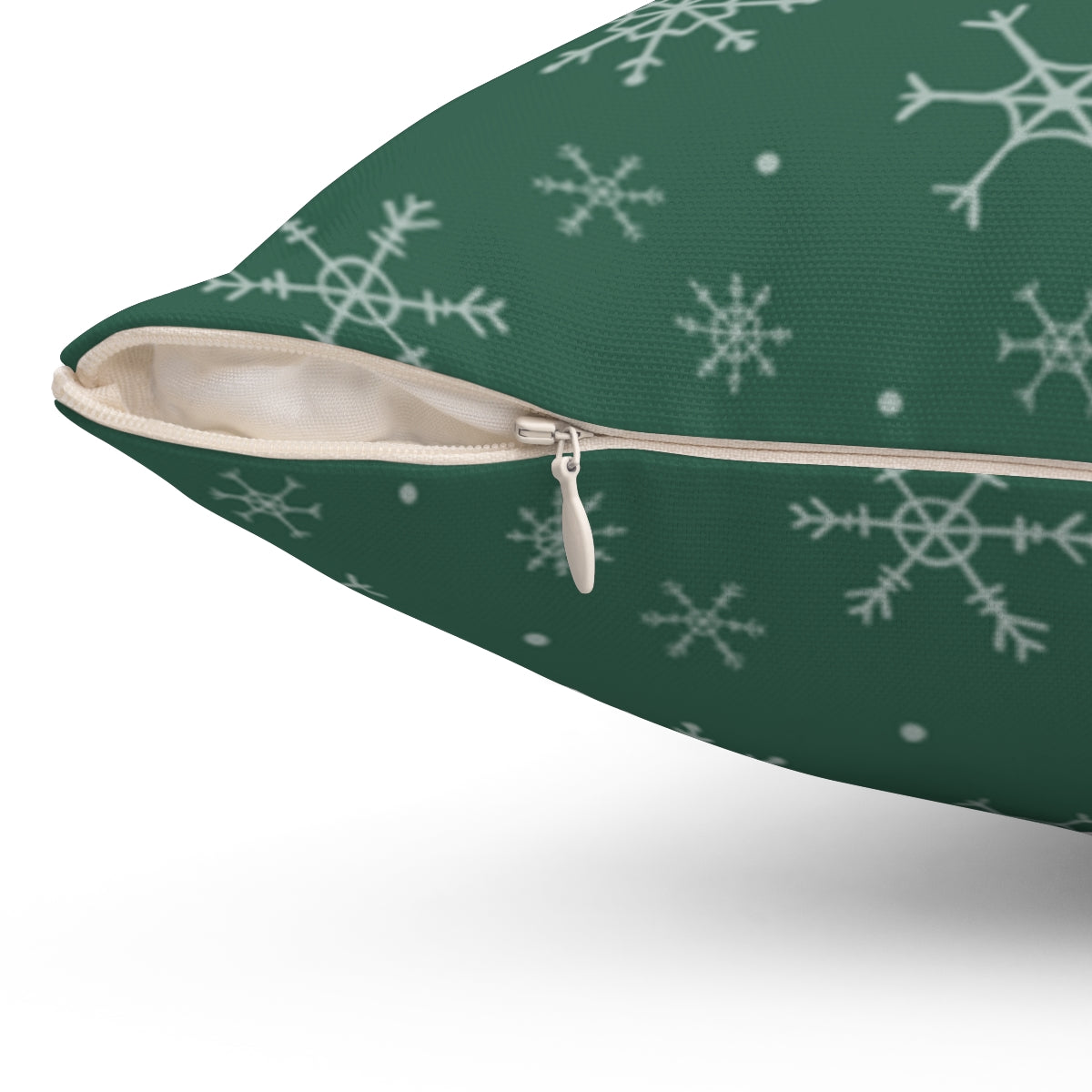 Green Polyester Square Holiday Pillowcase - Snowflakes