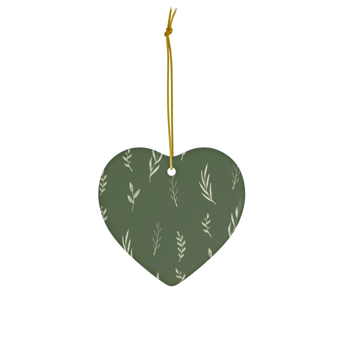 Green Ceramic Holiday Ornament - White Garland