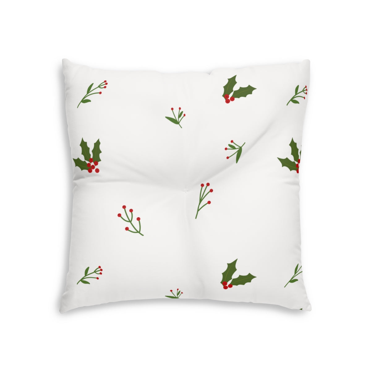 White Square Tufted Holiday Floor Pillow - Holly