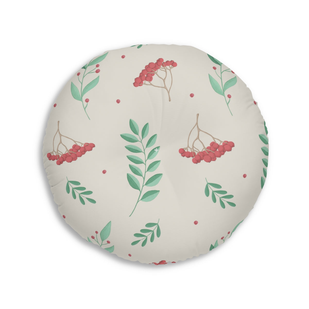 Round Tufted Holiday Floor Pillow - Large Red &amp; Green Hollys