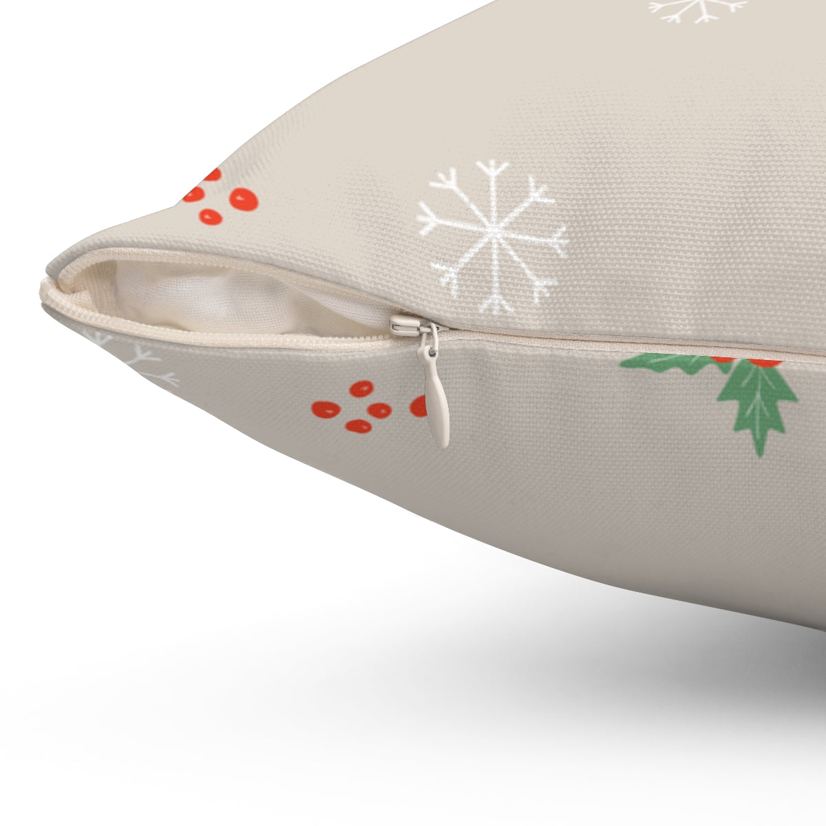 Polyester Square Holiday Pillowcase - Holly &amp; Snowflakes