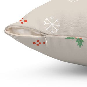 Polyester Square Holiday Pillowcase - Holly & Snowflakes