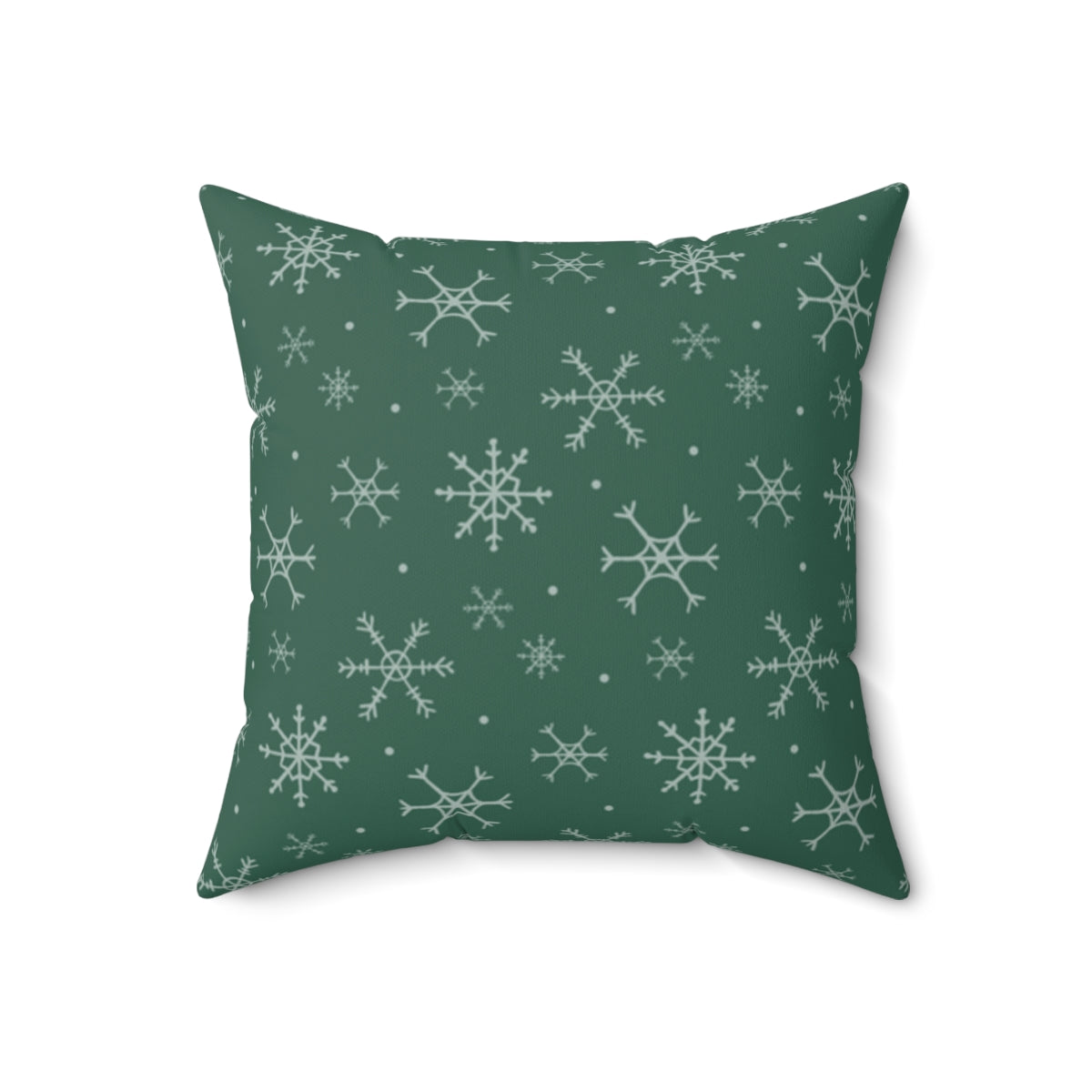 Green Polyester Square Holiday Pillowcase - Snowflakes