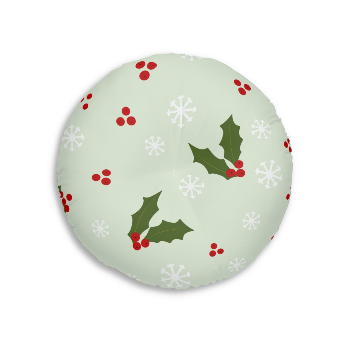 Round Tufted Holiday Floor Pillow - Holly &amp; Snowflakes