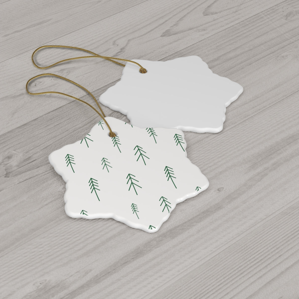 White Ceramic Holiday Ornament - Evergreens