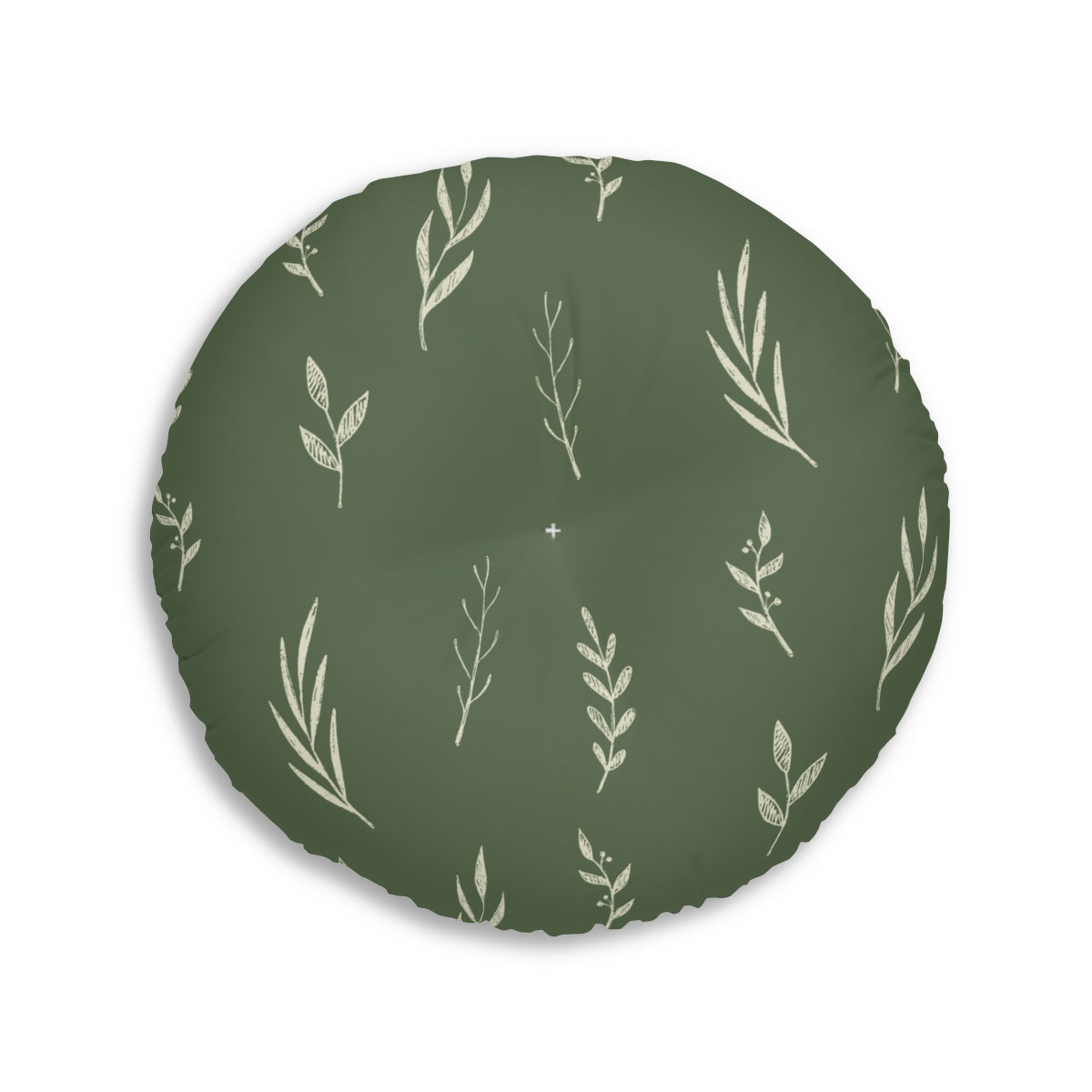 Green Round Tufted Holiday Floor Pillow - White Garland