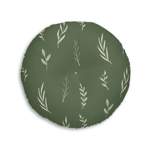 Green Round Tufted Holiday Floor Pillow - White Garland