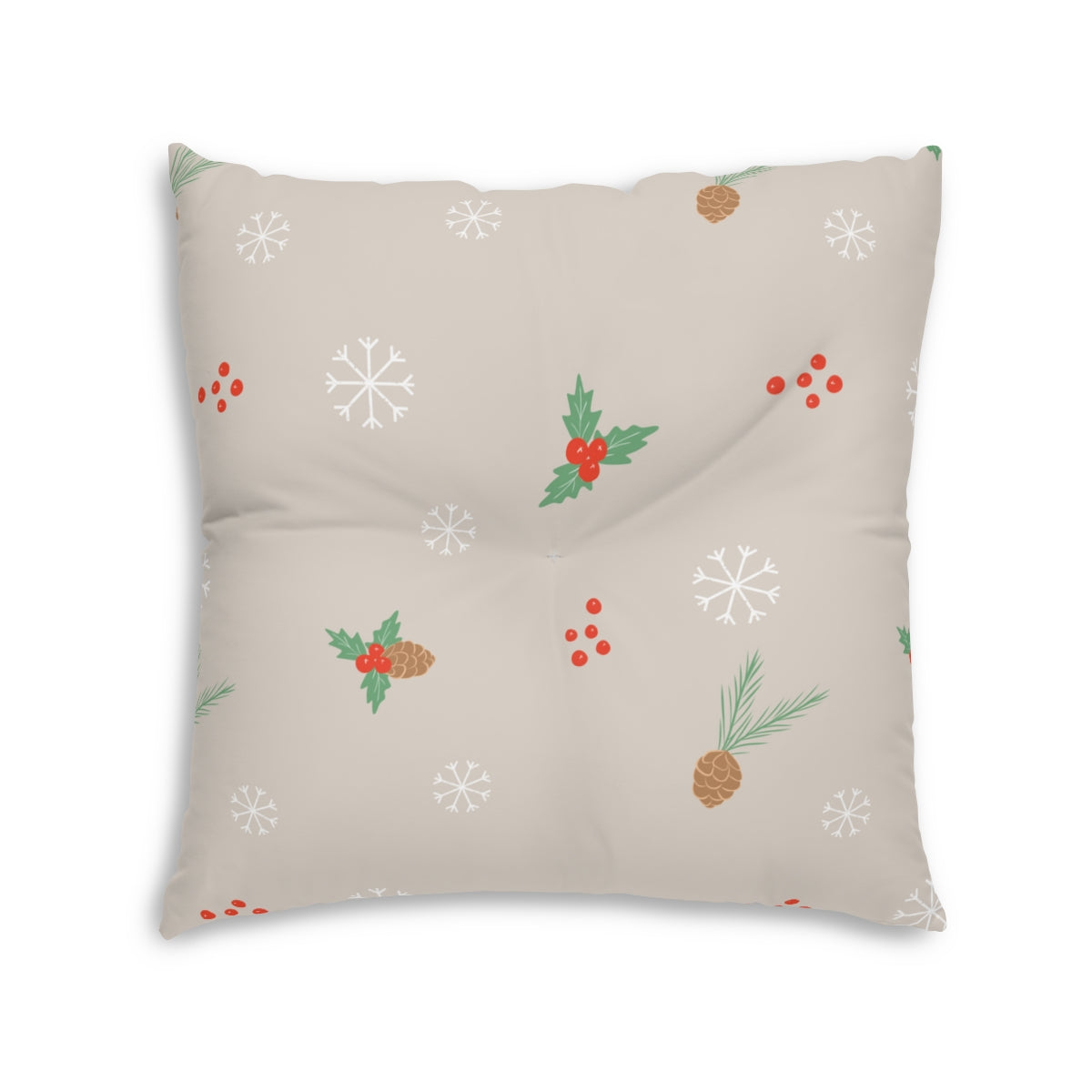Square Tufted Holiday Floor Pillow - Pinecones &amp; Snowflakes