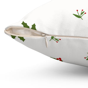 White Polyester Square Holiday Pillowcase - Holly