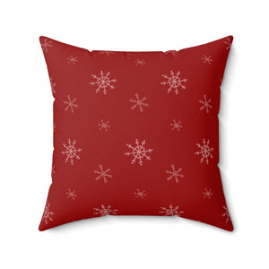 Red Polyester Square Holiday Pillowcase - Snowflakes