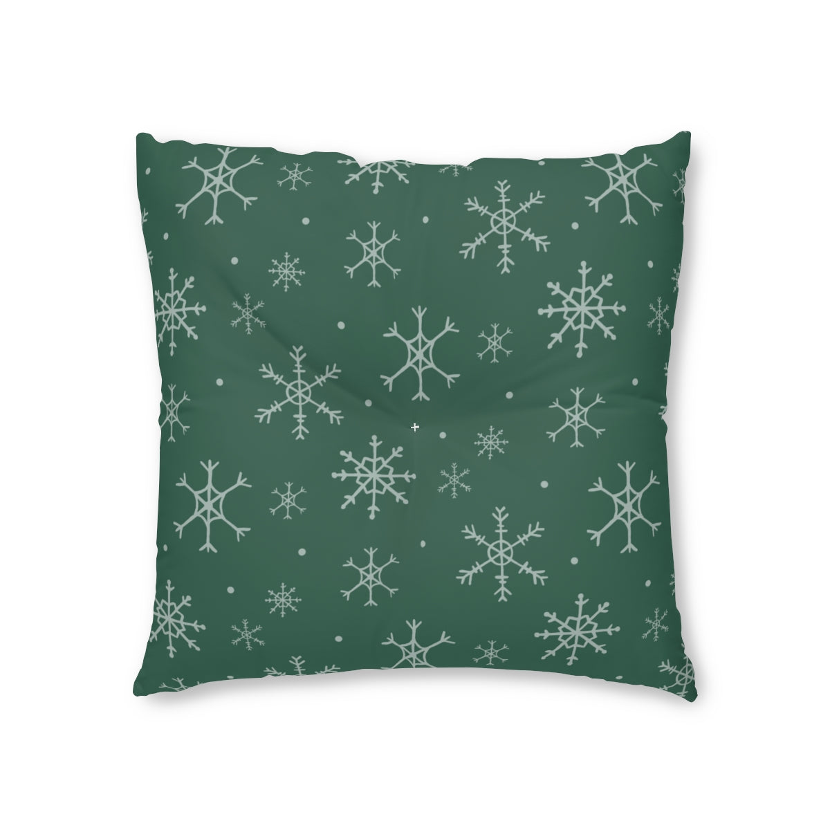 Green Square Tufted Holiday Floor Pillow - Snowflakes