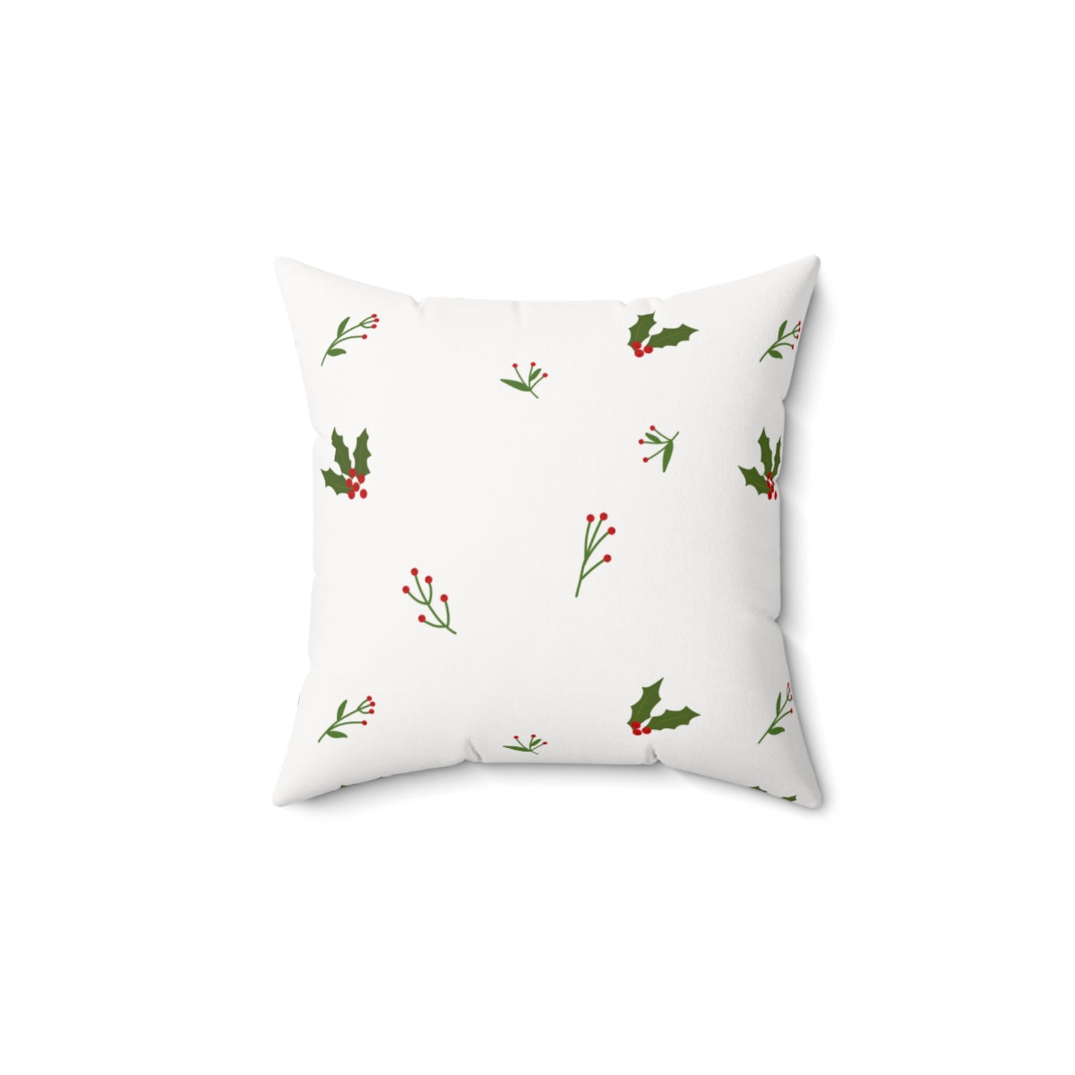 White Polyester Square Holiday Pillowcase - Holly