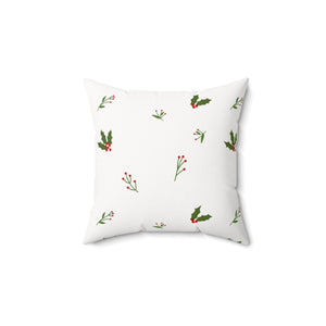 White Polyester Square Holiday Pillowcase - Holly