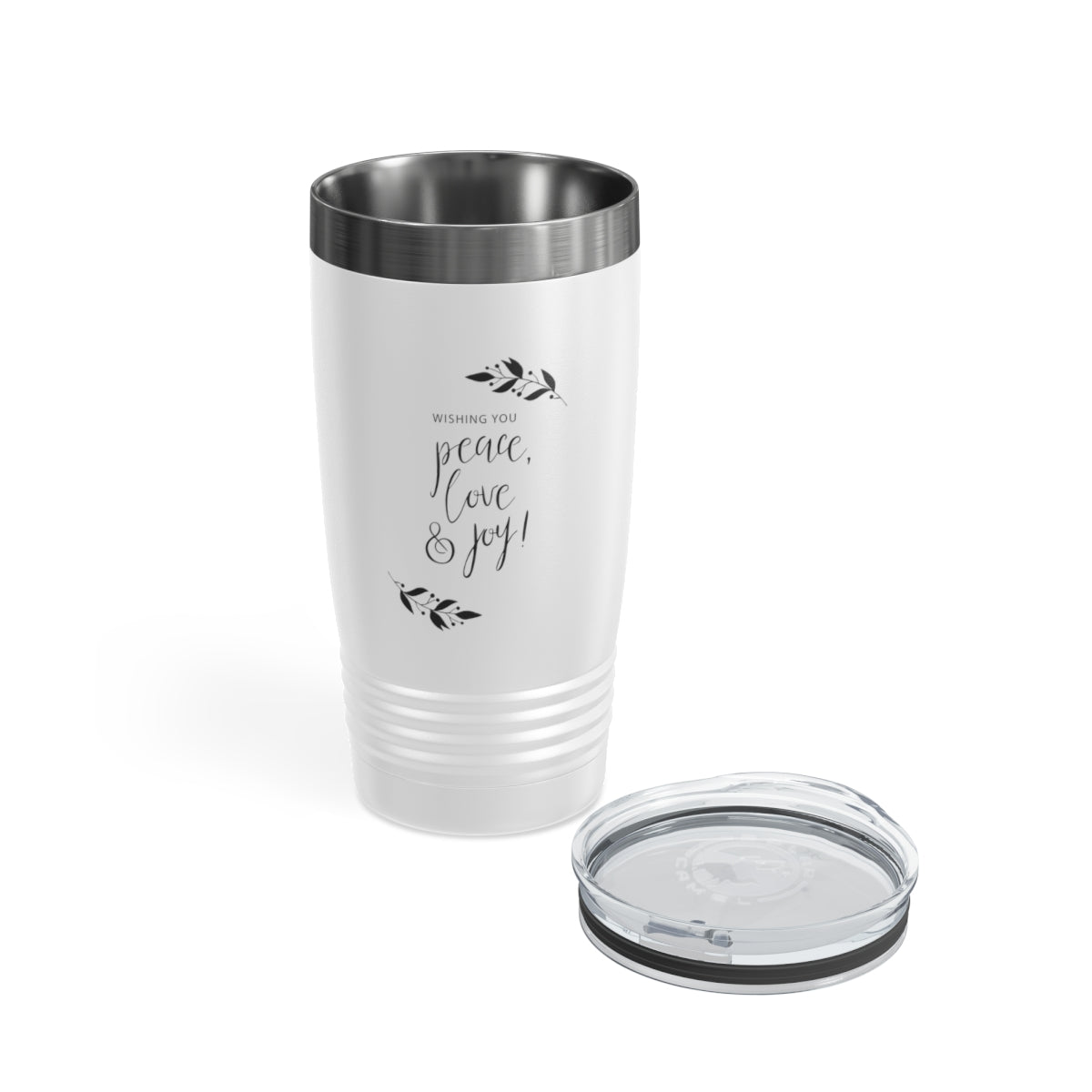 20oz White Ringneck Holiday Tumbler - Peace, Love &amp; Joy