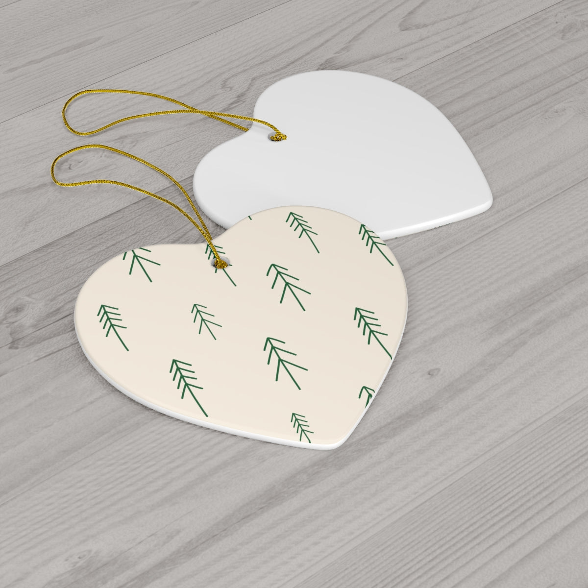 Beige Ceramic Holiday Ornament - Evergreens