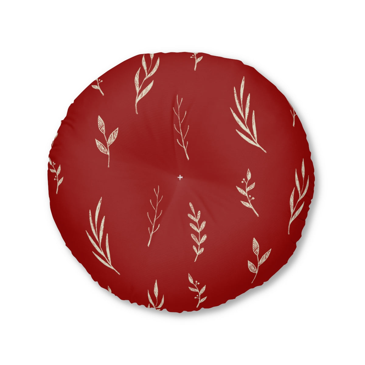 Red Round Tufted Holiday Floor Pillow - White Garland