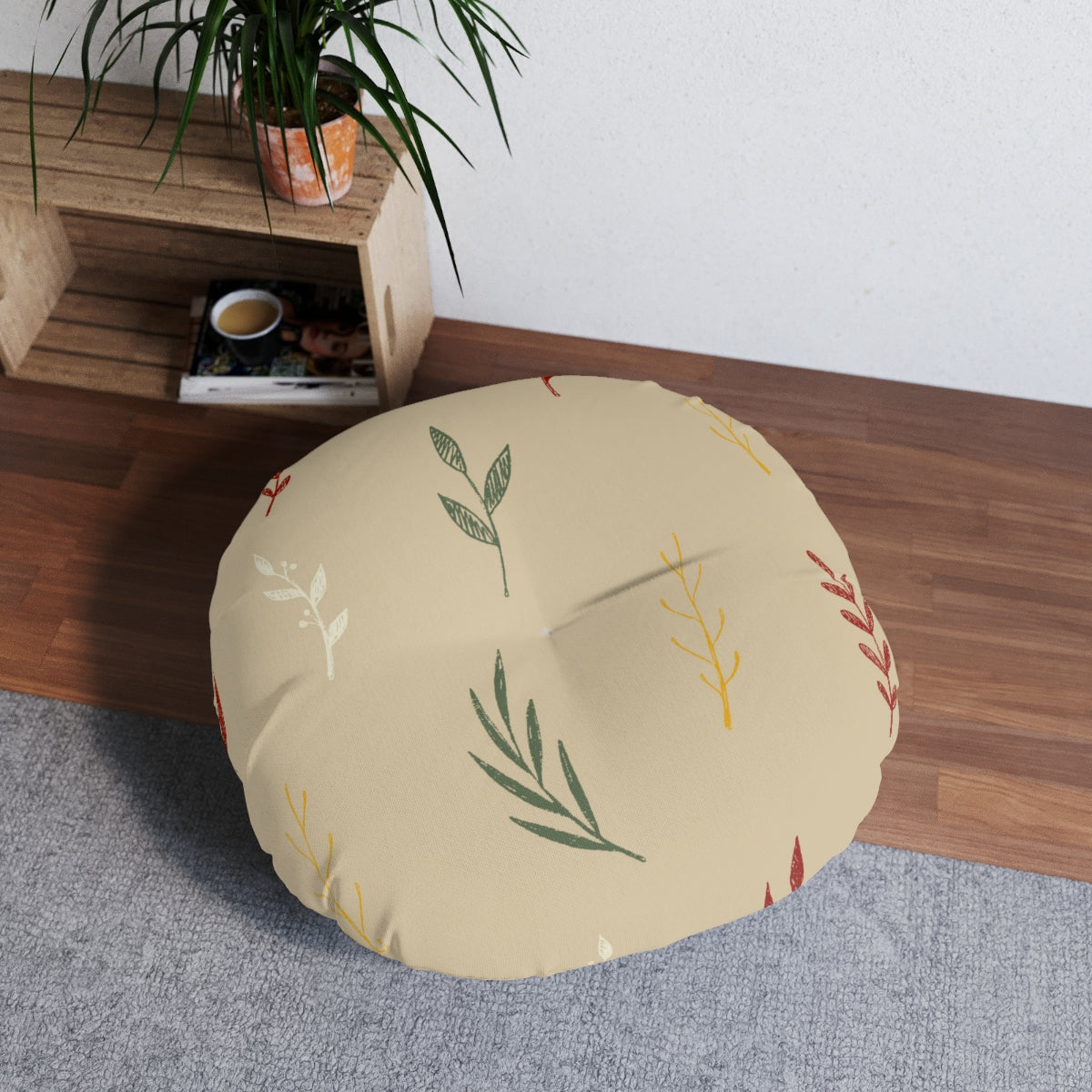 Round Tufted Holiday Floor Pillow - Colorful Garland