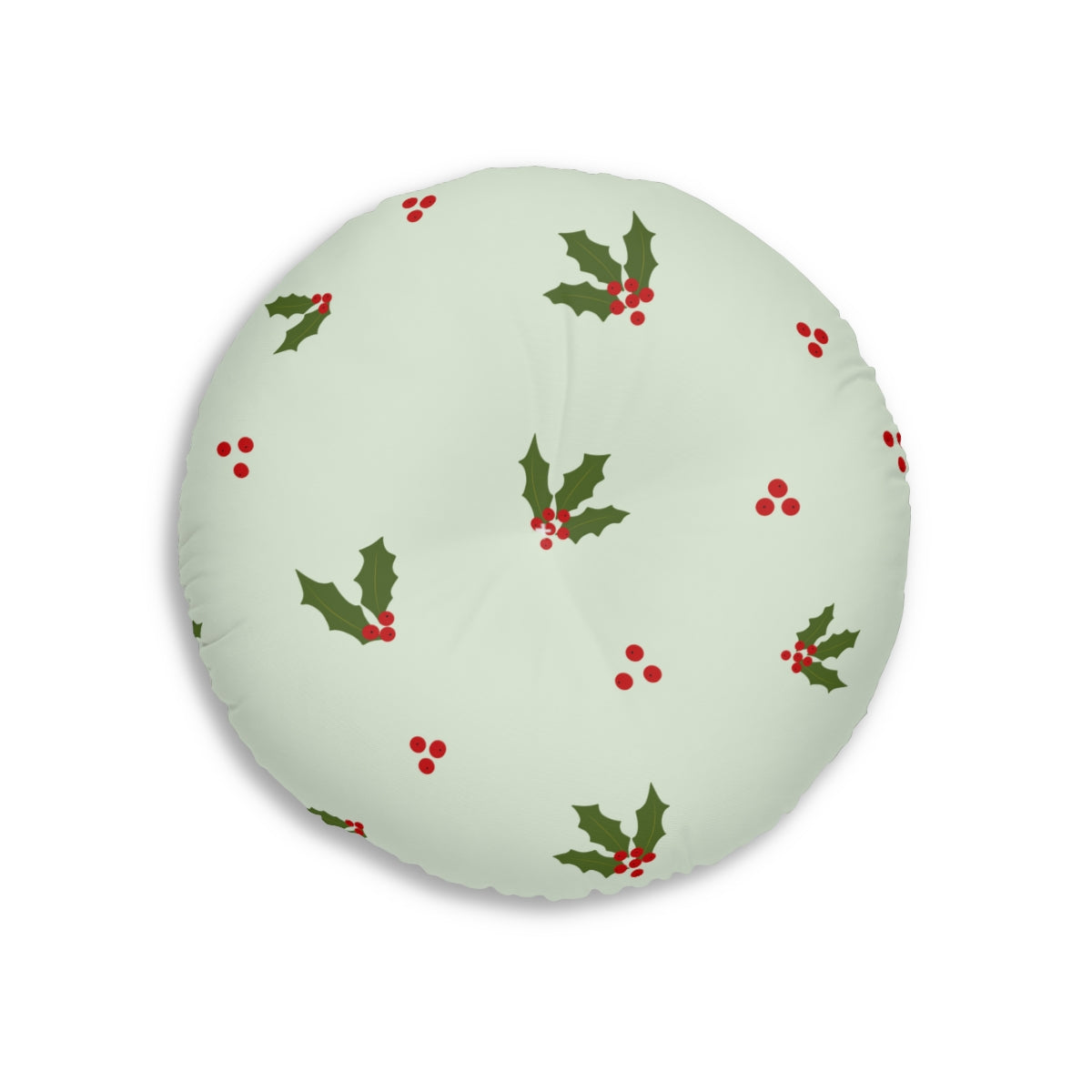 Green Round Tufted Holiday Floor Pillow - Holly
