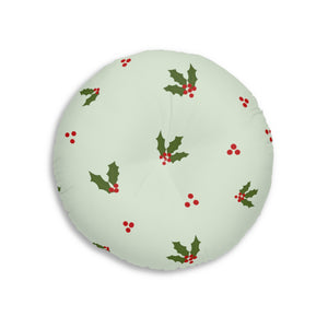 Green Round Tufted Holiday Floor Pillow - Holly