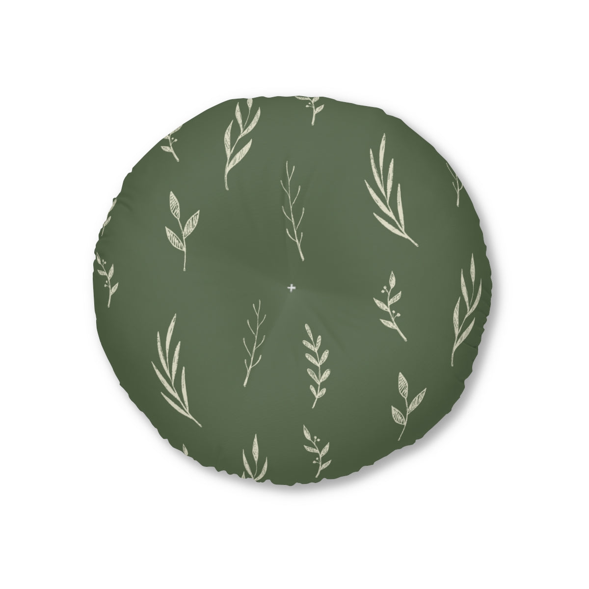 Green Round Tufted Holiday Floor Pillow - White Garland