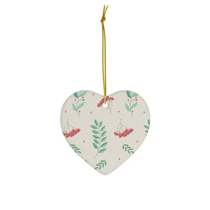 Ceramic Holiday Ornament - Red & Green Holly