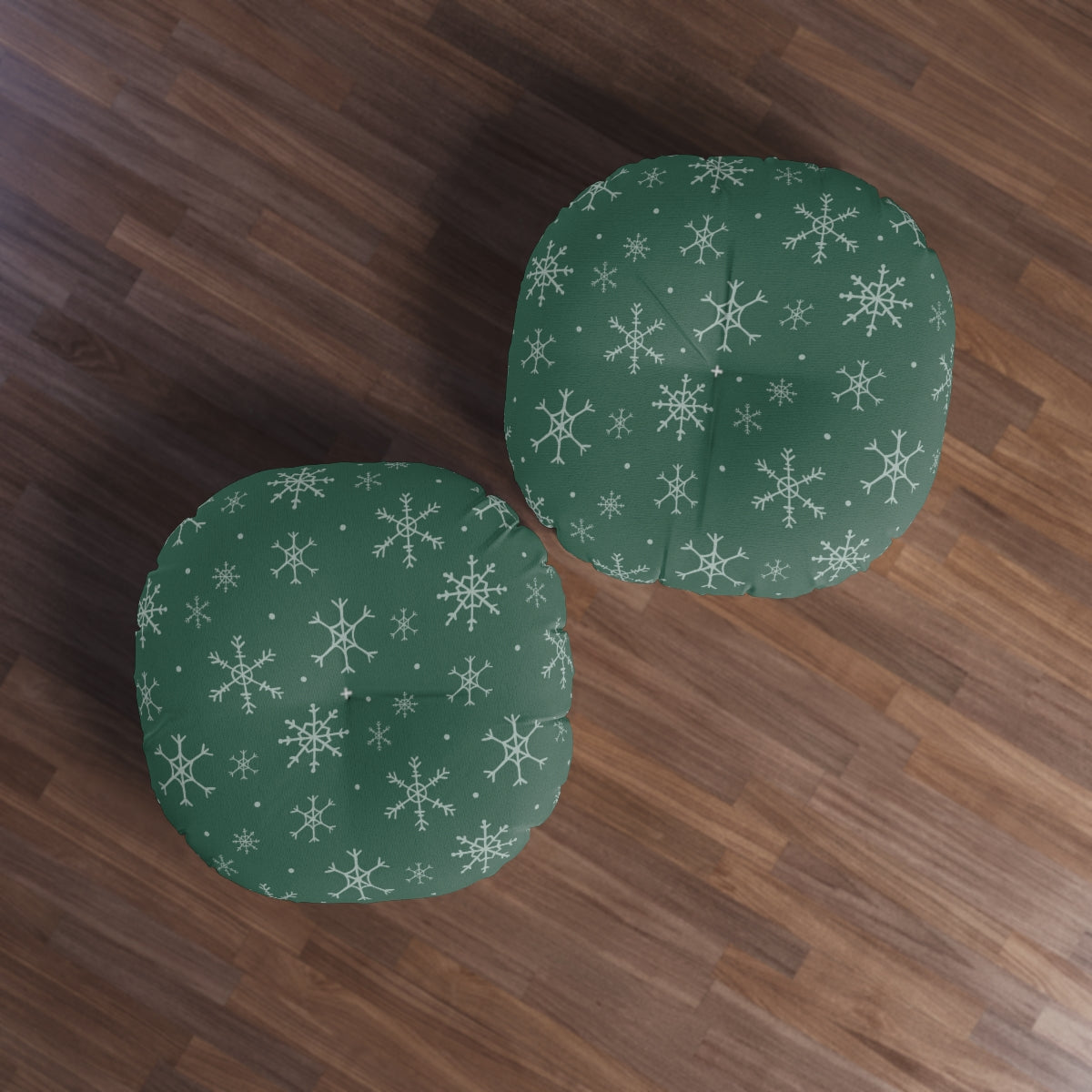 Green Round Tufted Holiday Floor Pillow - Snowflakes