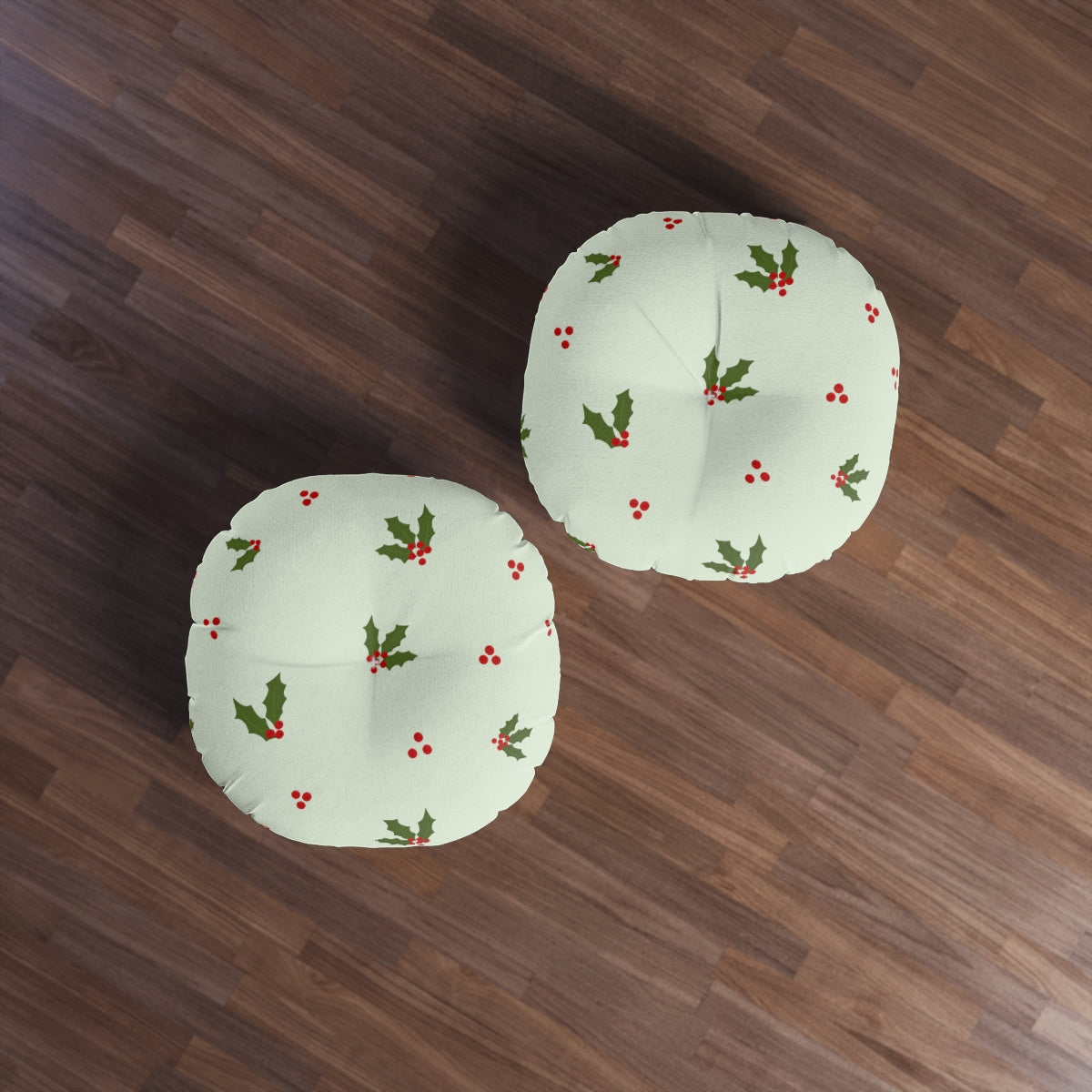 Green Round Tufted Holiday Floor Pillow - Holly