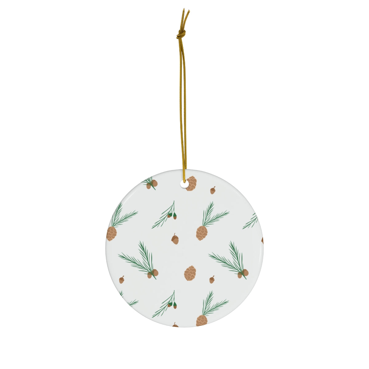 White Ceramic Holiday Ornament - Pinecones &amp; Acorns