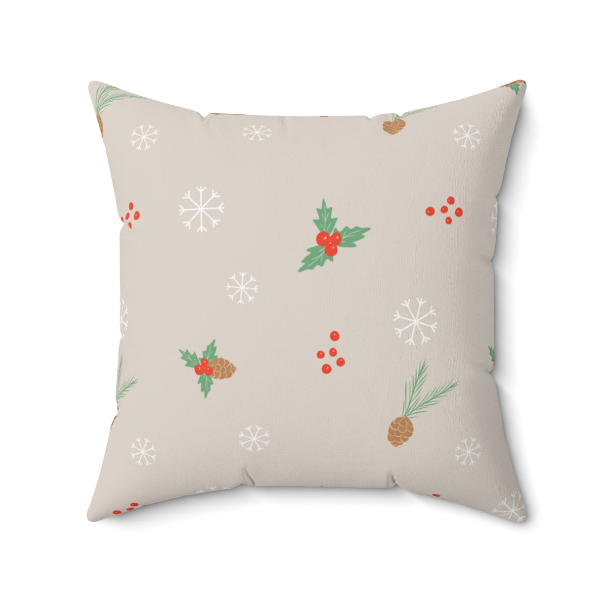 Polyester Square Holiday Pillowcase - Holly &amp; Snowflakes