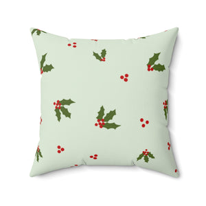 Green Polyester Square Holiday Pillowcase - Holly