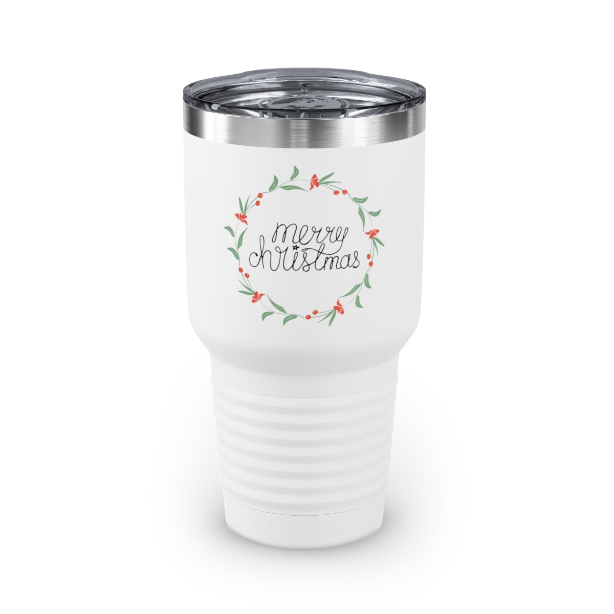 30oz White Ringneck Holiday Tumbler - Colorful Wreath