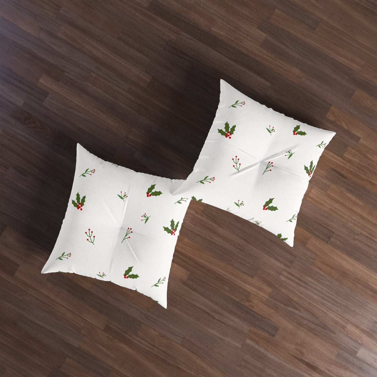 White Square Tufted Holiday Floor Pillow - Holly