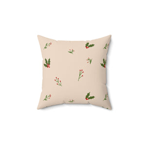 Beige Polyester Square Holiday Pillowcase - Holly