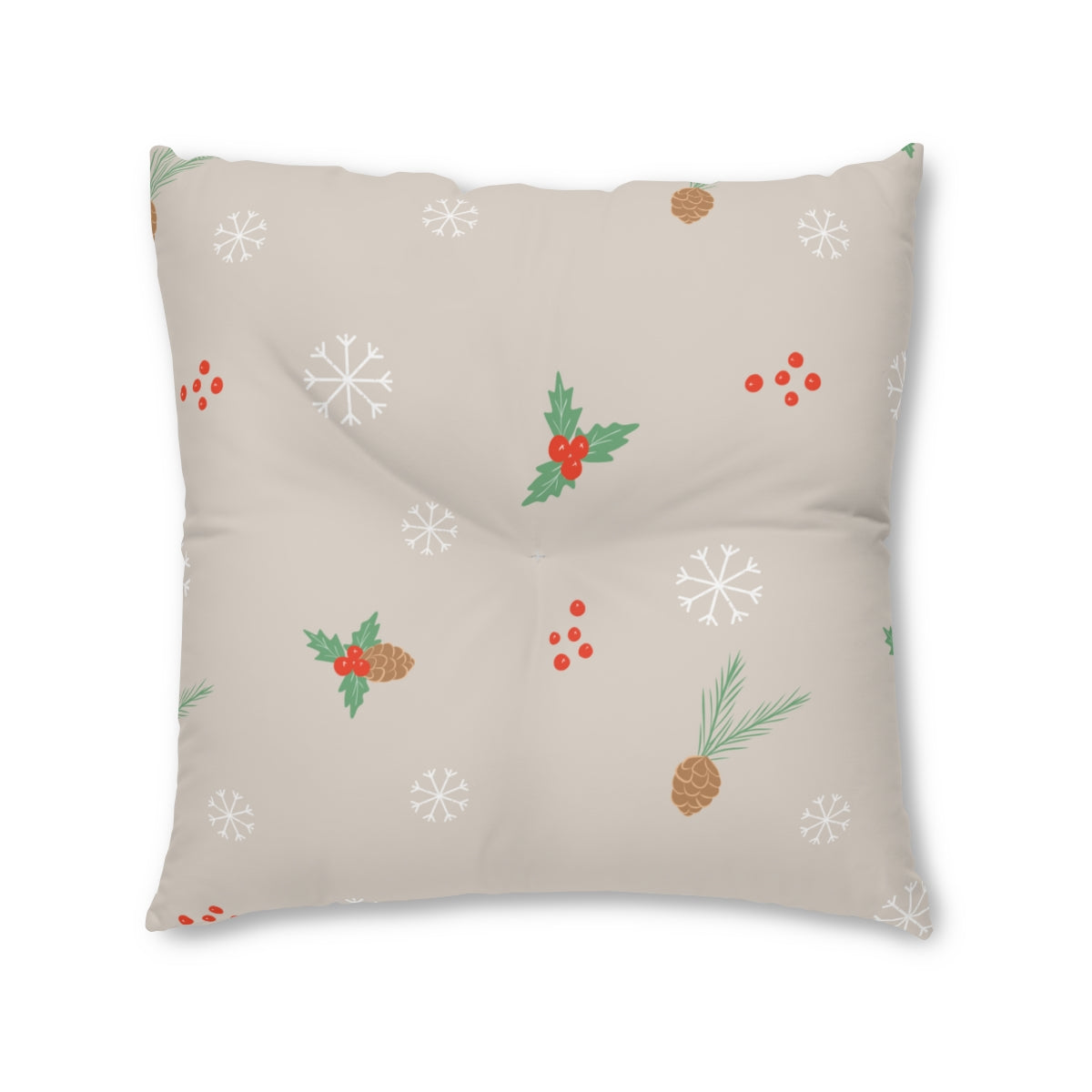 Square Tufted Holiday Floor Pillow - Pinecones &amp; Snowflakes