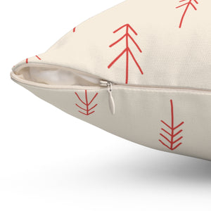 Polyester Square Holiday Pillowcase - Red Evergreen