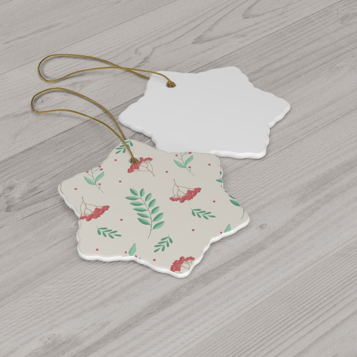 Ceramic Holiday Ornament - Red & Green Holly